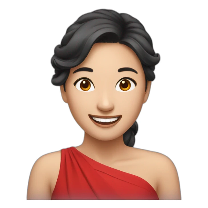 Beautiful Asian woman with red dress and who laugh sticker