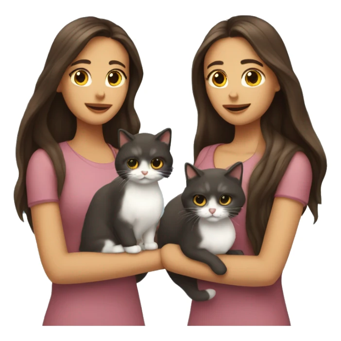 Two long hair brunettes keeping two cats in their hands sticker