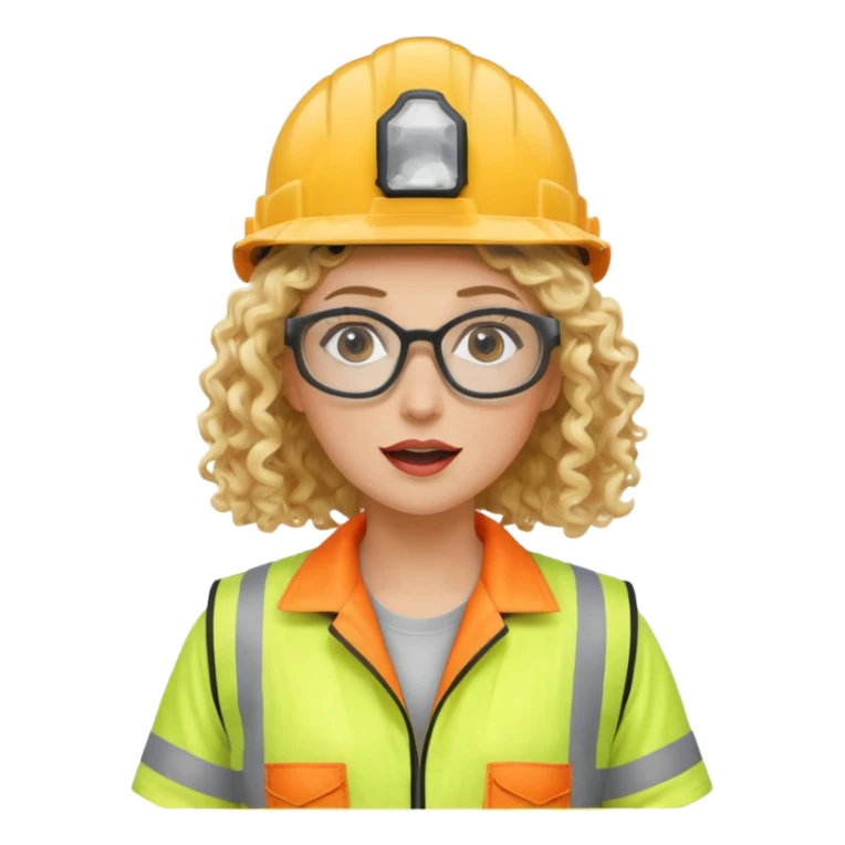 surprised construction worker blond curly haired woman wearing ppe sticker