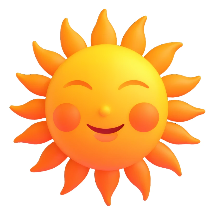 3D style glowing yellow-orange sun without facial features, suitable for Discord role icon sticker
