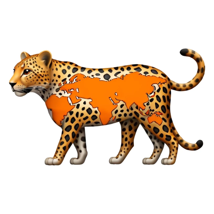 leopard with the worlds map instead of dots on his fur sticker