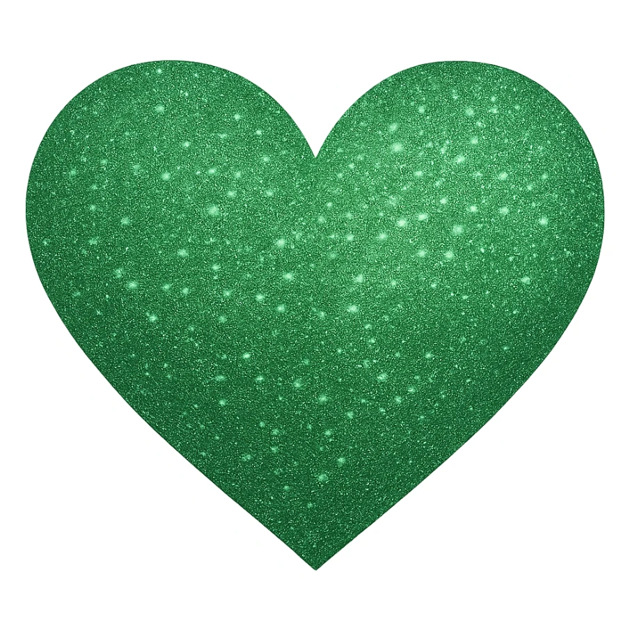 Edit the glittery blue color heart with a subtle gradient and no border to a glittery green color heart with a subtle gradient and no border. Keep the background transparent. Maintain the glittery texture and subtle gradient effect in green sticker