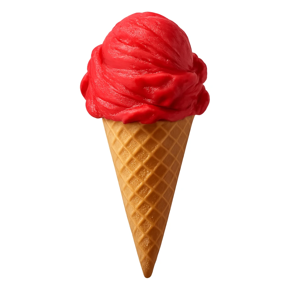 red ice cream, bright, with waffle cone, transparent background sticker