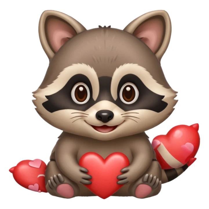Raccoon saying good morning with hearts sticker