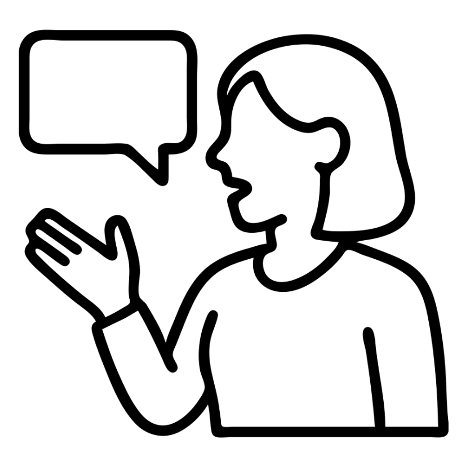 Woman speaking with expressive hand gesture during presentation sticker