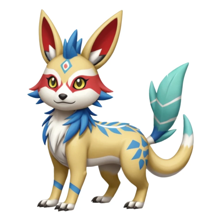 Tropical Tiny Marked Patterned Tribal WereGarurumon-Linoone-Meloetta-Renamon-Zangoose-fusion-hybrid-creature (full body) sticker