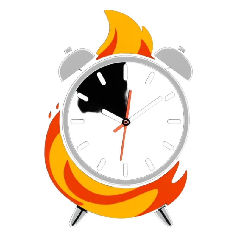 cartoon sticker of a clock on fire sticker