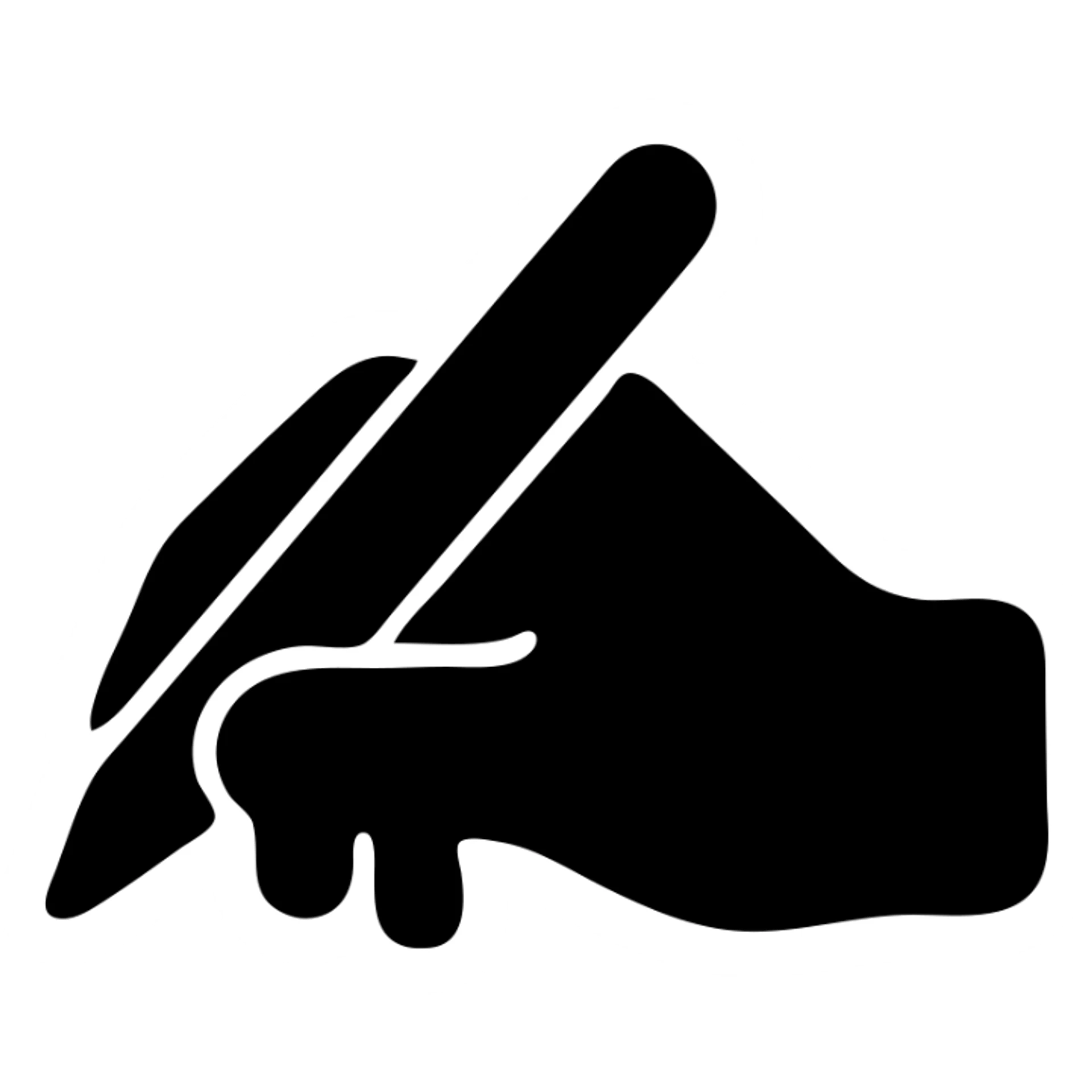 silhouette of a hand writing with a pen, black fill, concise silhouette, urban theme, uniform line thickness sticker