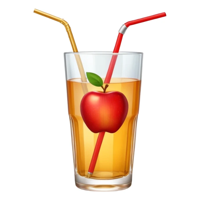 Apple juice in large glass with starw and apple at the side  sticker