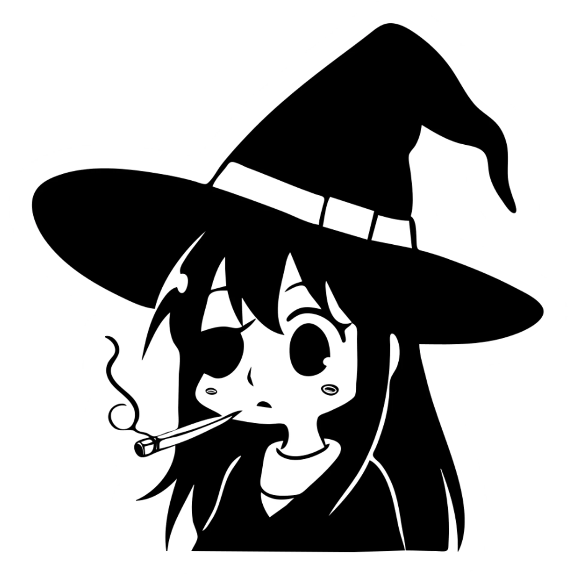 Anime witch girl Megumin from Konosuba with witch hat and eye patch smoking a joint sticker