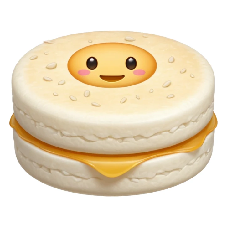 round airy rice cake with lightly puffed bubbled texture, pale off-white color, slightly uneven surface with hints of toasted golden grains, small stack or single crisp, light crunchy appearance, soft lighting, subtle shadows, emoji scale sticker