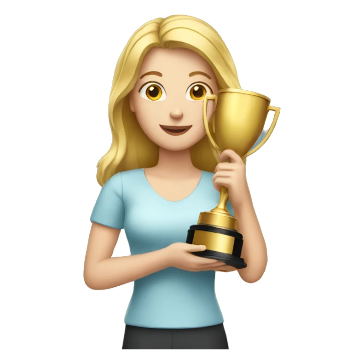 a white women holding gold trophy sticker