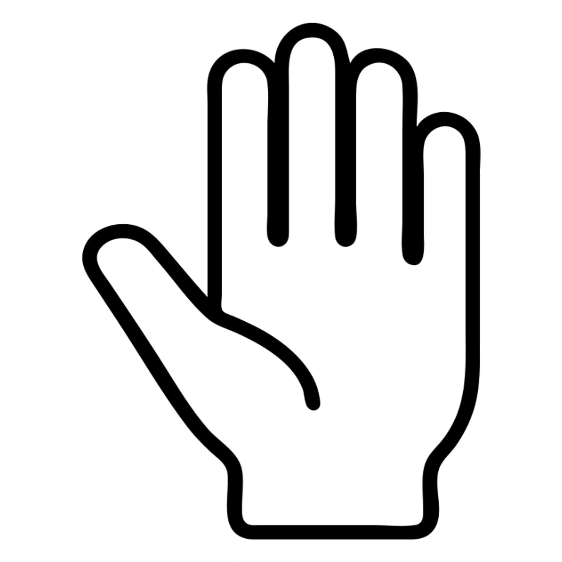 open hand icon, palm visible, thumb tucked in, four fingers up, minimal style sticker