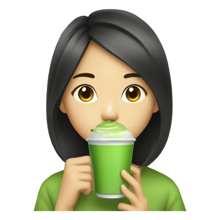 asian girl drinking matcha sticker