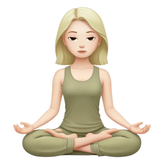 White girl in pale olive clothes is meditating sticker