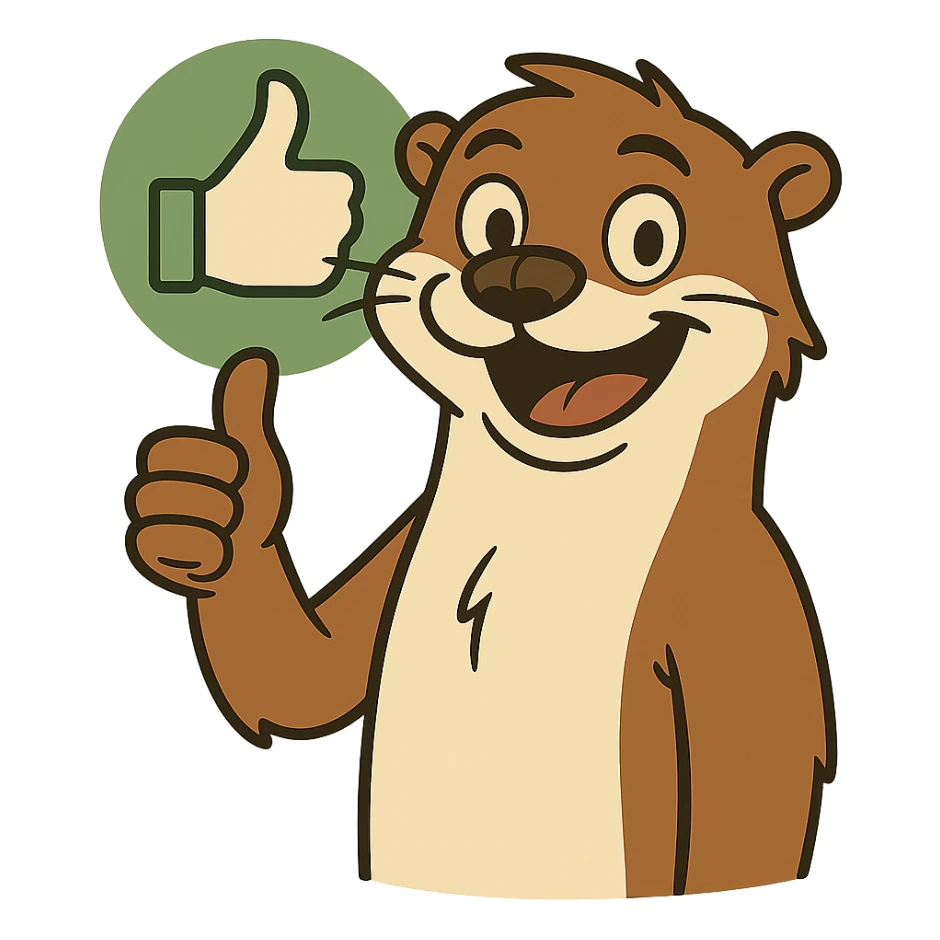 Remove the background so the otter giving a thumbs up with an approval symbol is on a transparent background, keeping a clean and friendly style. sticker
