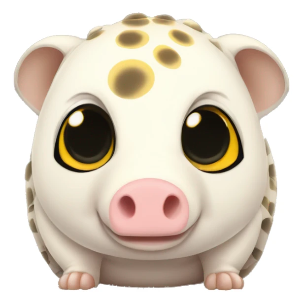 White chubby armadillo pig with yellow and black spots and cute flat face wide set eyes sticker