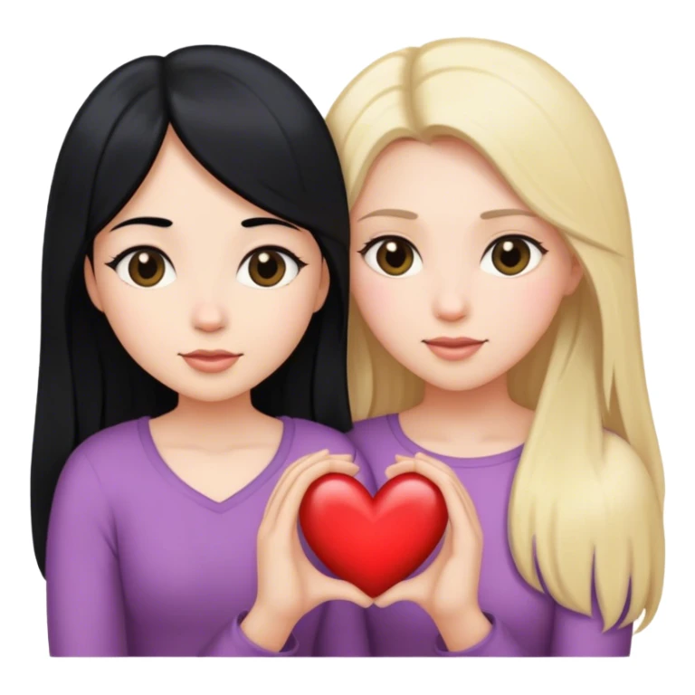 Mother black hair  dother long blond hair heart sticker