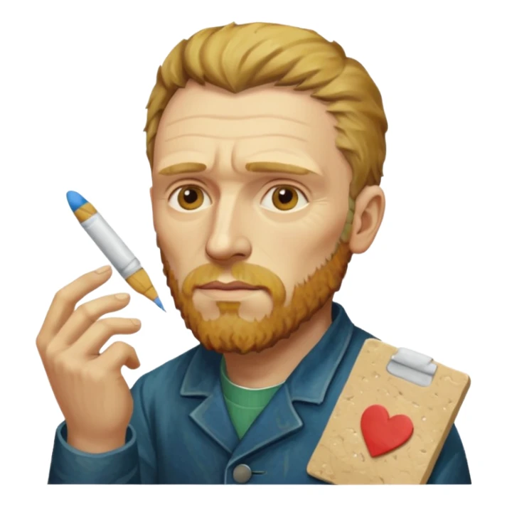 van gogh paints on a canvas. On his right he has a band-aid sticker