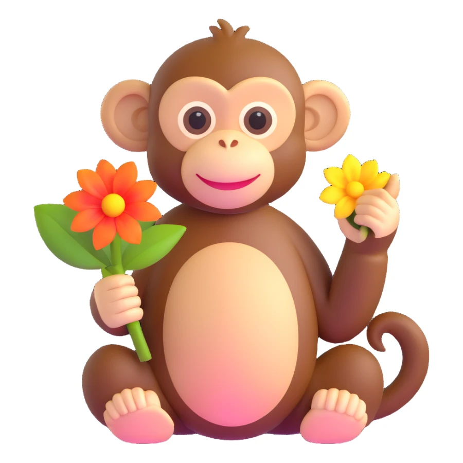 monkey holding a flower sticker