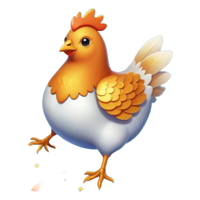 Magical ethereal chicken, fish, and carrot floating in a cosmic space, connected by golden energy beams to a healthy eye, radiant skin, and glowing immune shield sticker