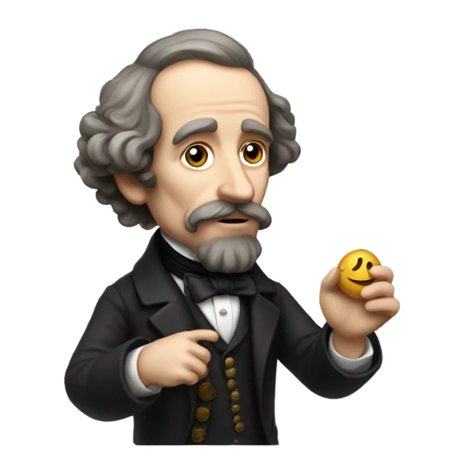 Charles Dickens holds an emoticon in his hand sticker