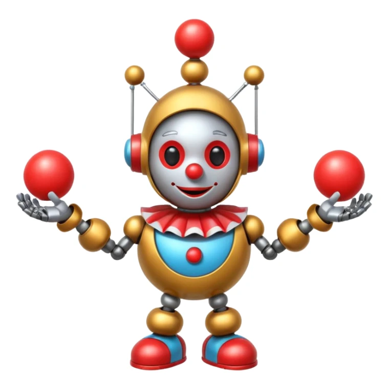 a Circus clown cute robot juggling two metal ball sticker