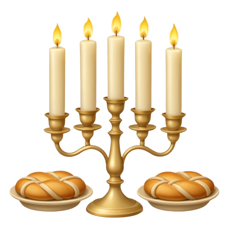 Shabbat two candles in two pale beige candlesticks and halal bread  sticker