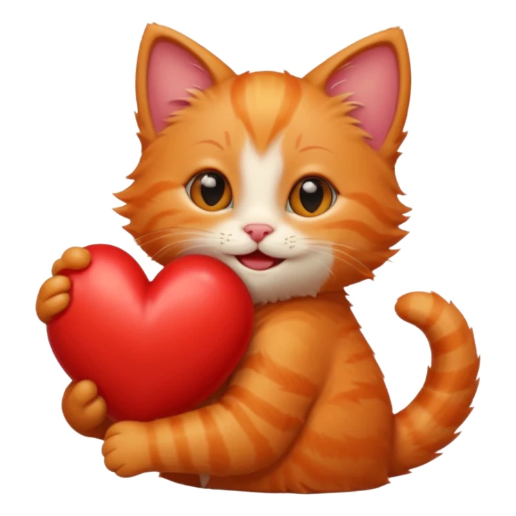 The ginger kitten is hugging a heart, very happy and smiling. sticker