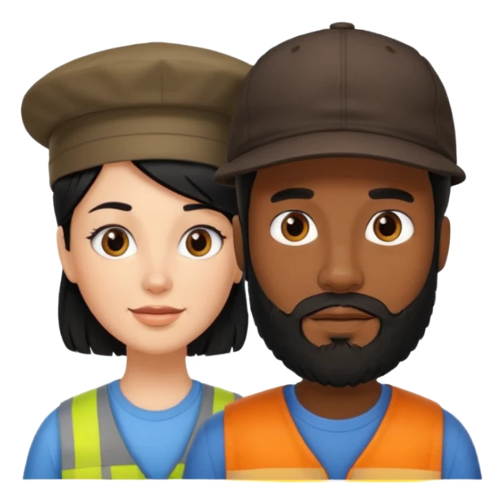Couple emoji -WHITE with man with beardwith cap on and BLACK FEMALEwith mid length black sticker