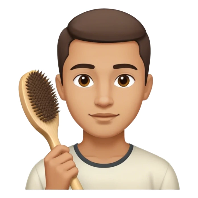 A young man (light skin indian), clean shaven, backbrush hair sticker