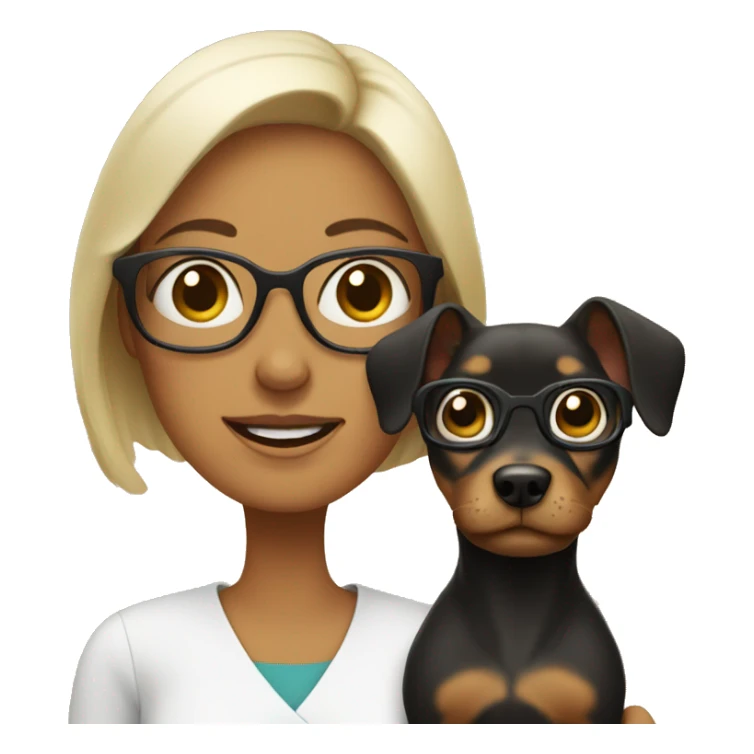 A mom with glasses with a little dog sticker