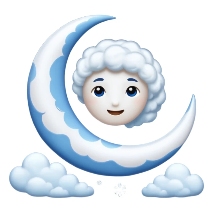 blue cressent with no face and with clouds with snow and thunder with no face too sticker