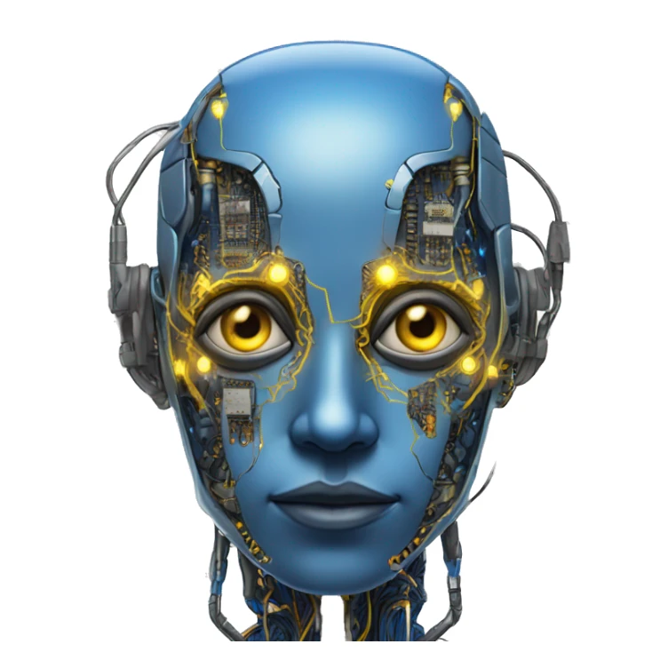 Blue cyborg with yellow eyes wires and circuits  sticker