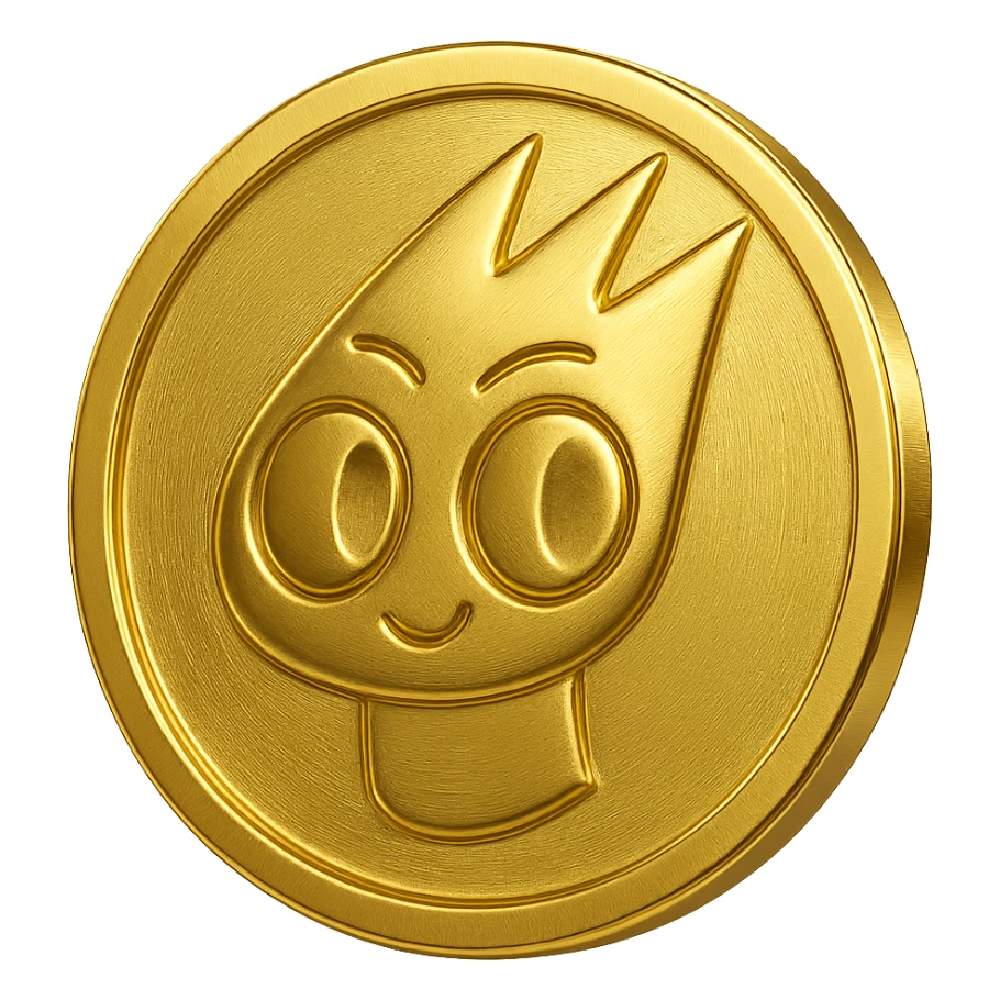 Create a gold flat token featuring the mascot head from the provided image. The head should be gold, identical in style and detail to the reference, centered, with no shadows, a subtle rim, and on a transparent background. sticker