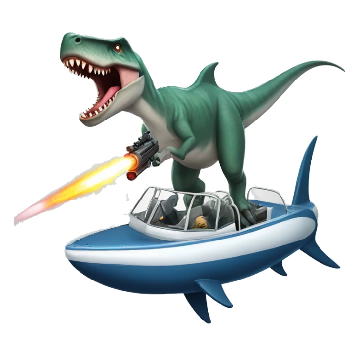 dinosaur riding a great white shark shooting laser guns sticker