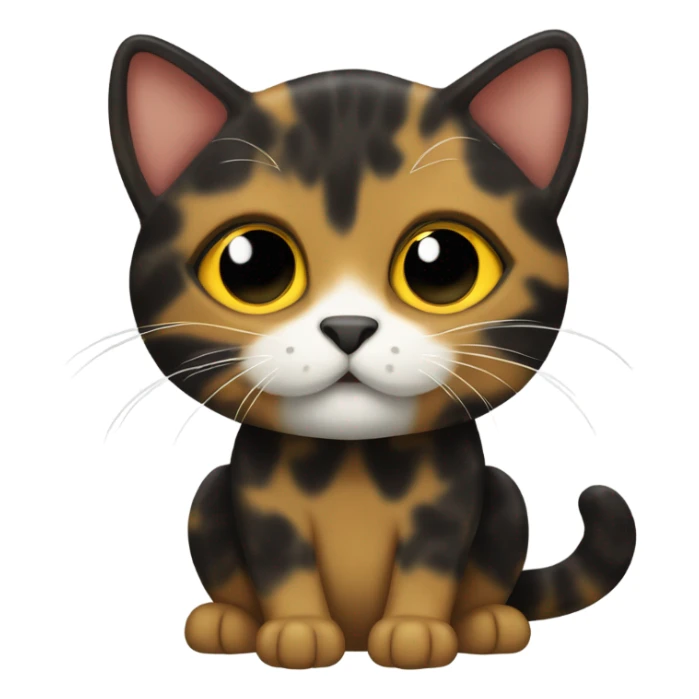 Tortoiseshell cat with yellow and black. White nose and chest sticker