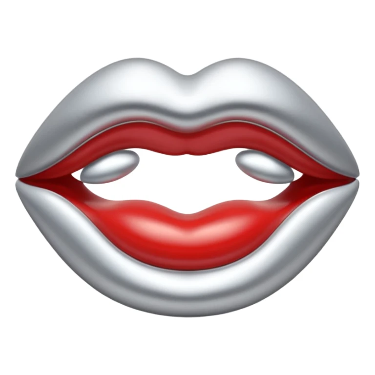 A seductive pair of slightly parted lips emoji made of liquid silver chrome, smooth glossy metallic surface, soft sensual curves, subtle reflections, luxury sexy aesthetic, minimal iOS emoji style, centered composition, clean white background, soft studio lighting, no text sticker