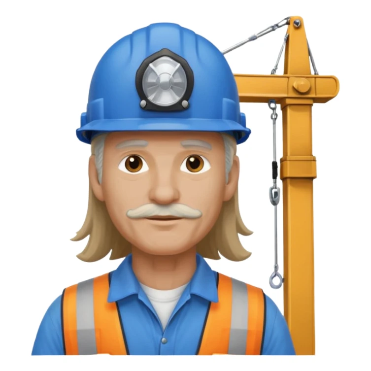 blue helmet old, long hair construction worker with earrings man sticker