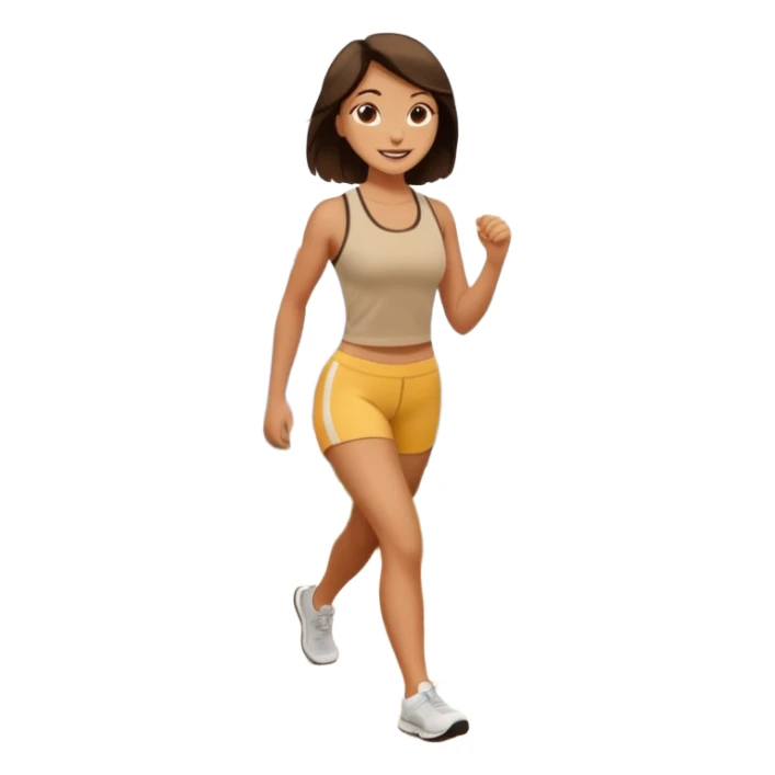 Brunette walking in scenic route in beige gym wear sticker