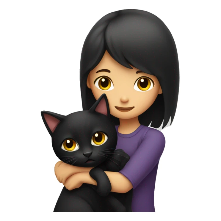 A girl hugging a  black cat sticker