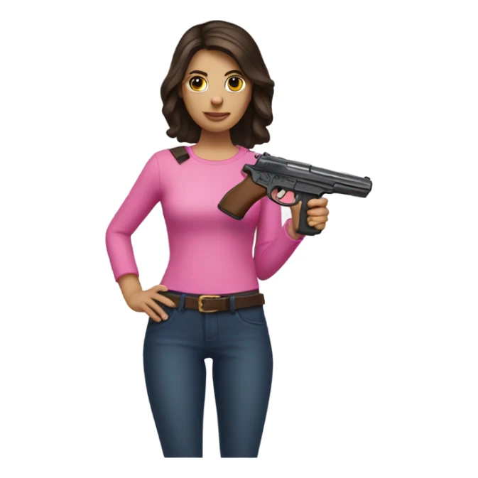 brunette with pink gun sticker