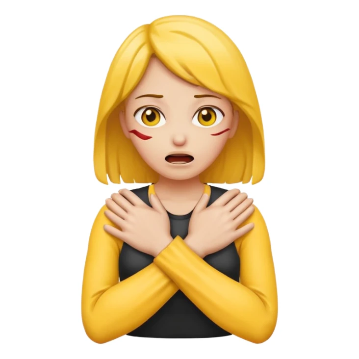 woman chocking herself with hands crossed yellow skin sticker