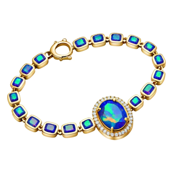 Van Cleef, luxury sparkling black opal gemstones and 2k diamonds, 14k gold bracelet sticker