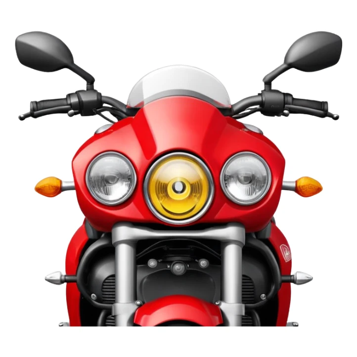 Ducati Monster motorcycle, front view, round headlight, red color, emoji style sticker