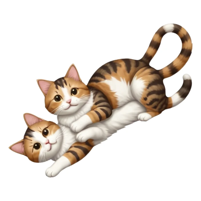brown tabby and white cat with doing a big extremely long stretch reaching up into the air with arms and legs side by side together straight and overextended whilst lying on its side sticker