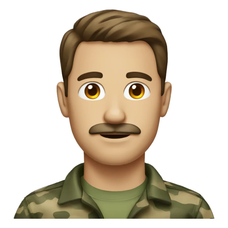 Man with brown hair and mustache with camo shirt sticker