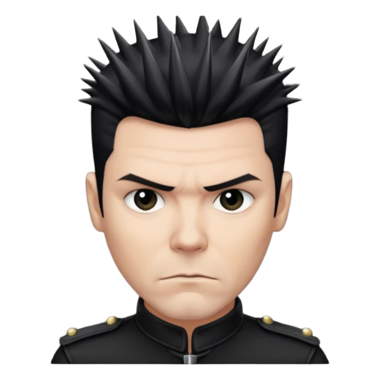 Richard Kruspe, short spiked hair, confident expression, black shirt sticker