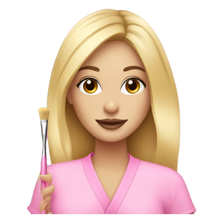 Blonde Esthetician wearing pink holding a fan brush sticker