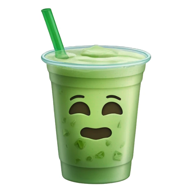 Iced matcha latte in a like a plastic cup lookinh glass cup  sticker